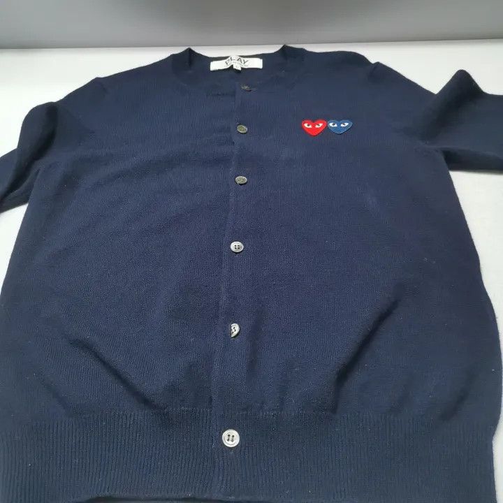 Comme des Garcons CDG Play Navy Knitted Cardigan with Heart Design 0079 Size L / US 10 / IT 46 - 7 Thumbnail