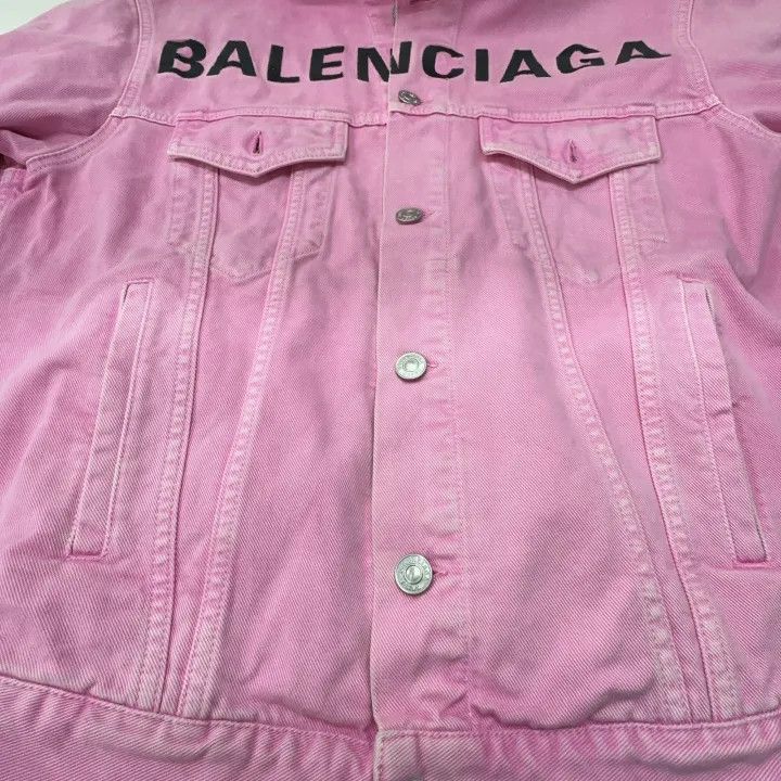Balenciaga Balenciaga Pink Logo Denim Jacket for Women 0079 Size XS / US 0-2 / IT 36-38 - 10 Thumbnail