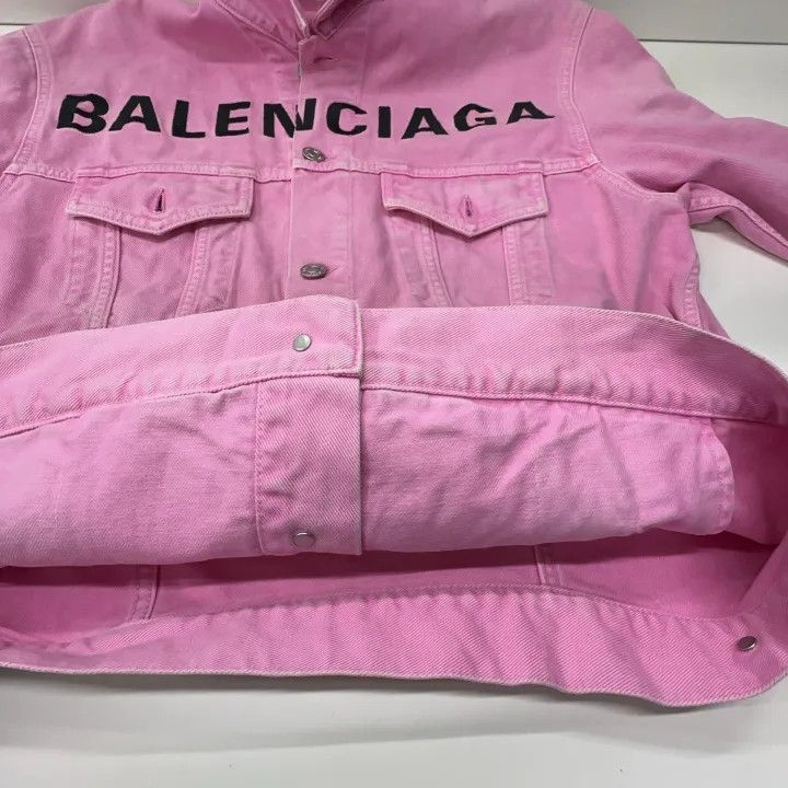 Balenciaga Balenciaga Pink Logo Denim Jacket for Women 0079 Size XS / US 0-2 / IT 36-38 - 11 Thumbnail