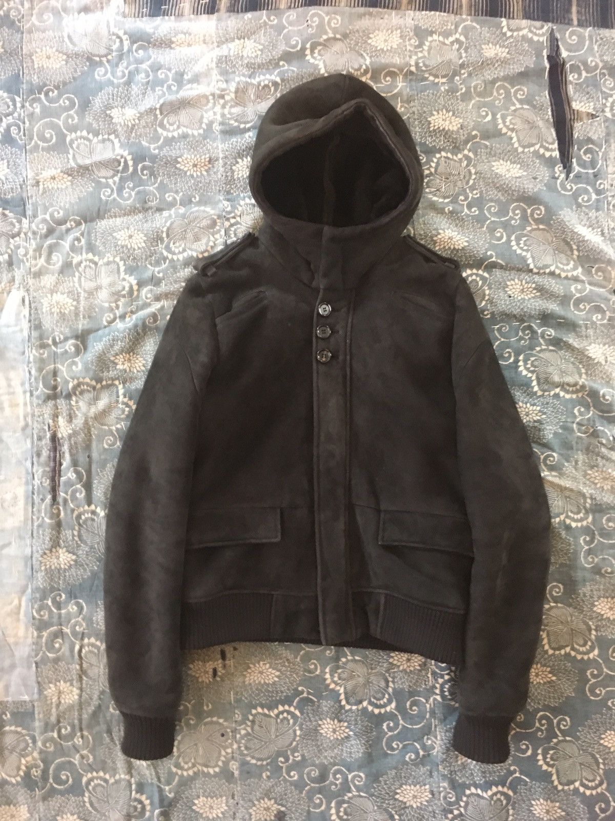 image of Undercover Old 07Aw Mouton Leather Jacket Hoodie in Black, Men's (Size Large)