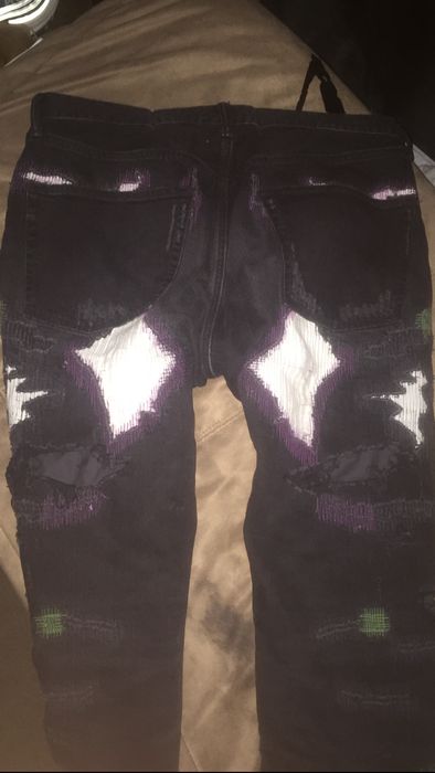 Vlone VLONE BLACK GREEN PURPLE CONTRASTED STITCH RUNWAY DENIM