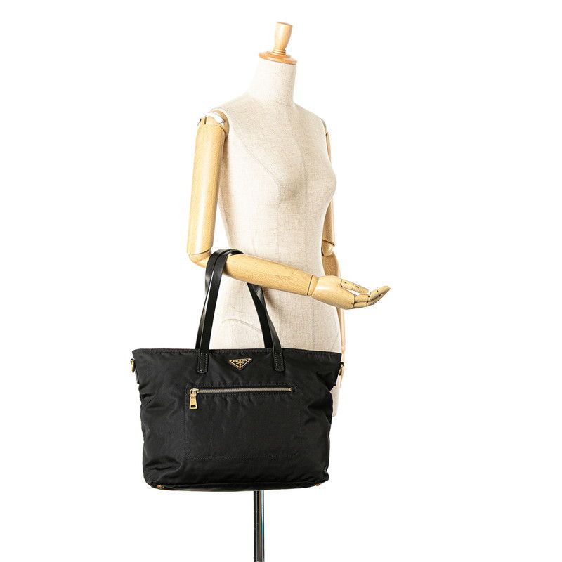 Prada Prada Prada Triangle Logo Plate Nylon Leather Tote Bag Leather Tote Bag Size ONE SIZE - 11 Thumbnail