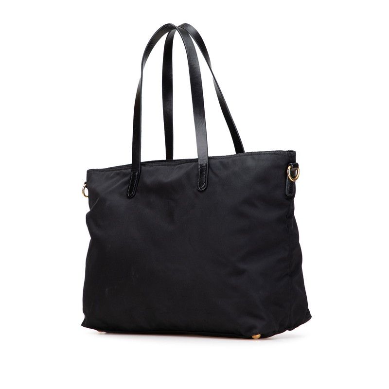 Prada Prada Prada Triangle Logo Plate Nylon Leather Tote Bag Leather Tote Bag Size ONE SIZE - 2 Thumbnail