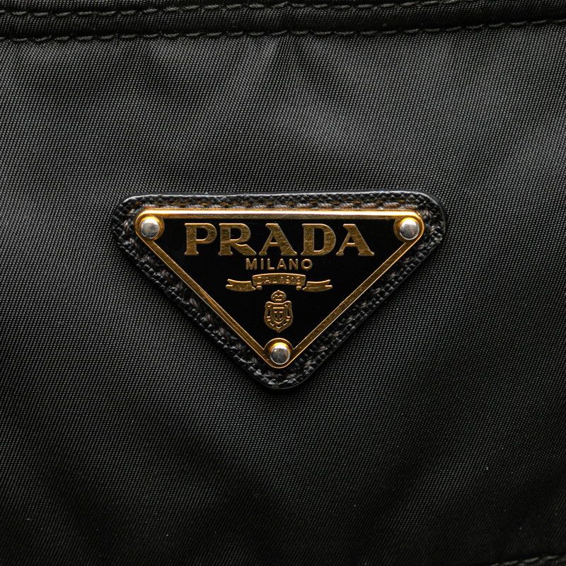 Prada Prada Prada Triangle Logo Plate Nylon Leather Tote Bag Leather Tote Bag Size ONE SIZE - 6 Thumbnail