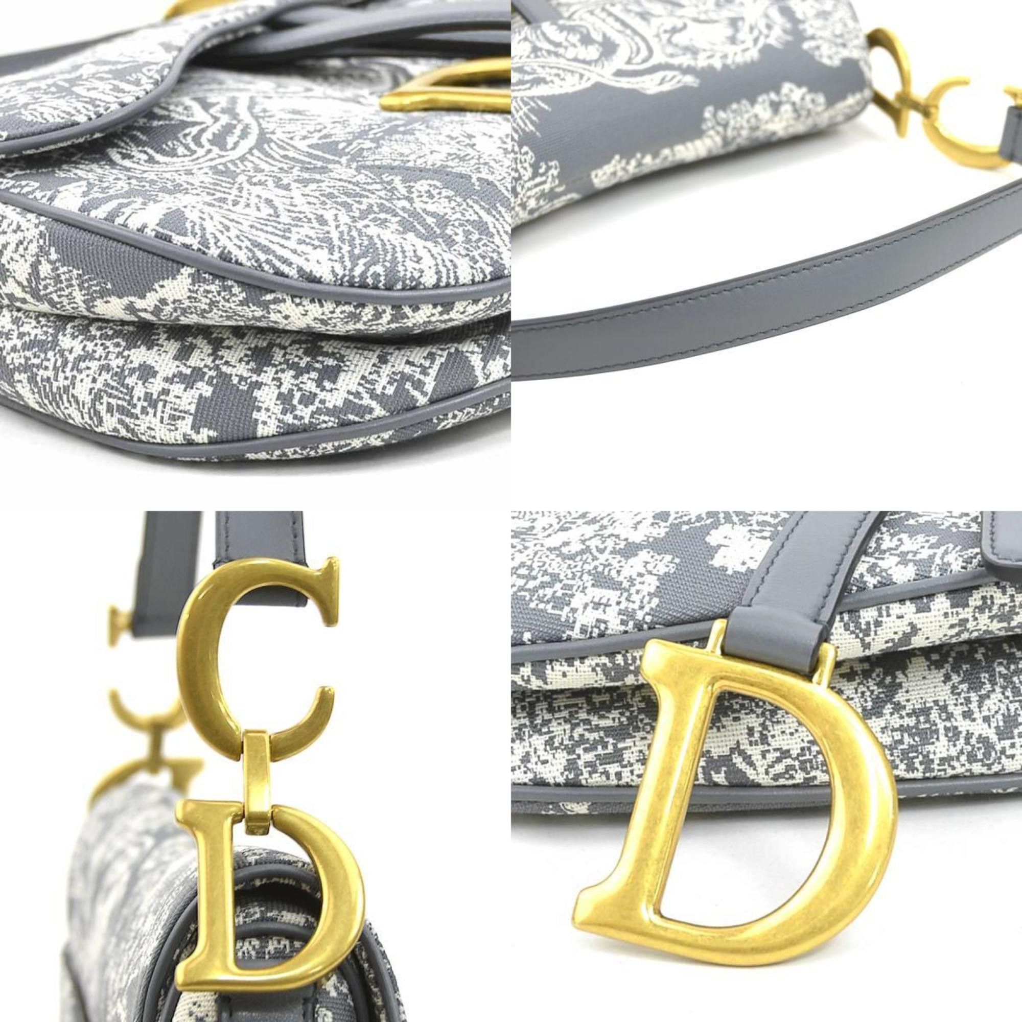 Dior Christian Dior Shoulder Bag Saddle Toile de Jouy Reverse Jacquard Canvas Leather Gray Off-White Gold Women's e60536a Size ONE SIZE - 4 Thumbnail
