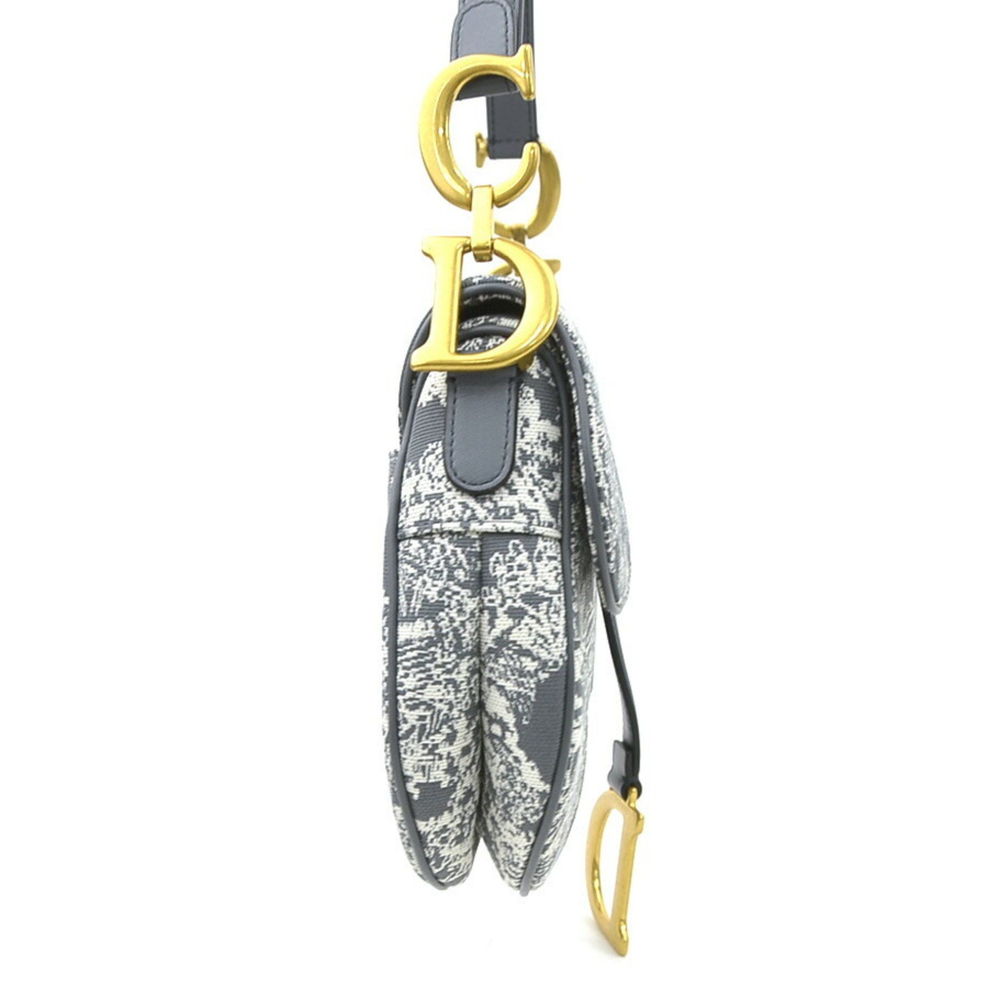 Dior Christian Dior Shoulder Bag Saddle Toile de Jouy Reverse Jacquard Canvas Leather Gray Off-White Gold Women's e60536a Size ONE SIZE - 2 Thumbnail