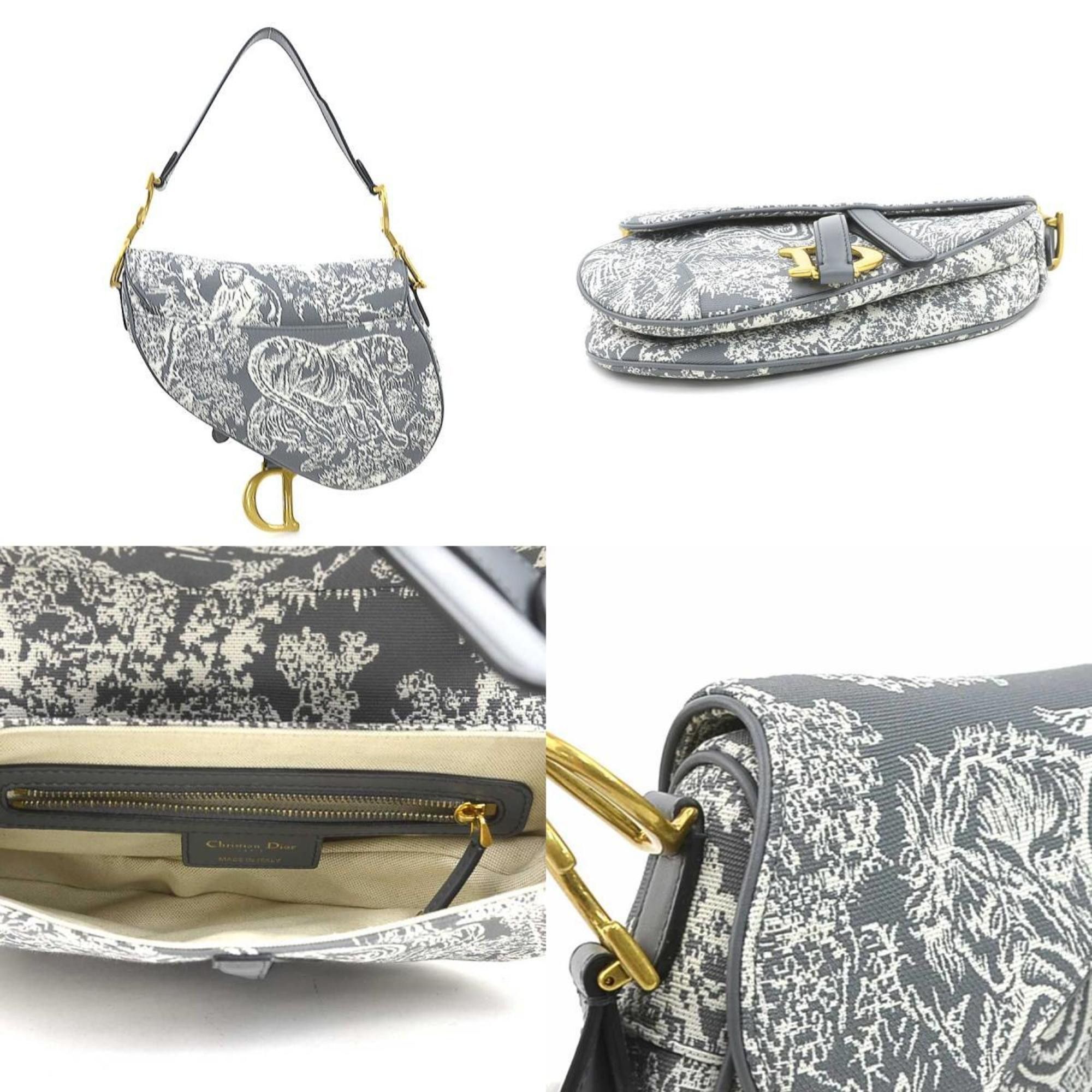Dior Christian Dior Shoulder Bag Saddle Toile de Jouy Reverse Jacquard Canvas Leather Gray Off-White Gold Women's e60536a Size ONE SIZE - 3 Thumbnail