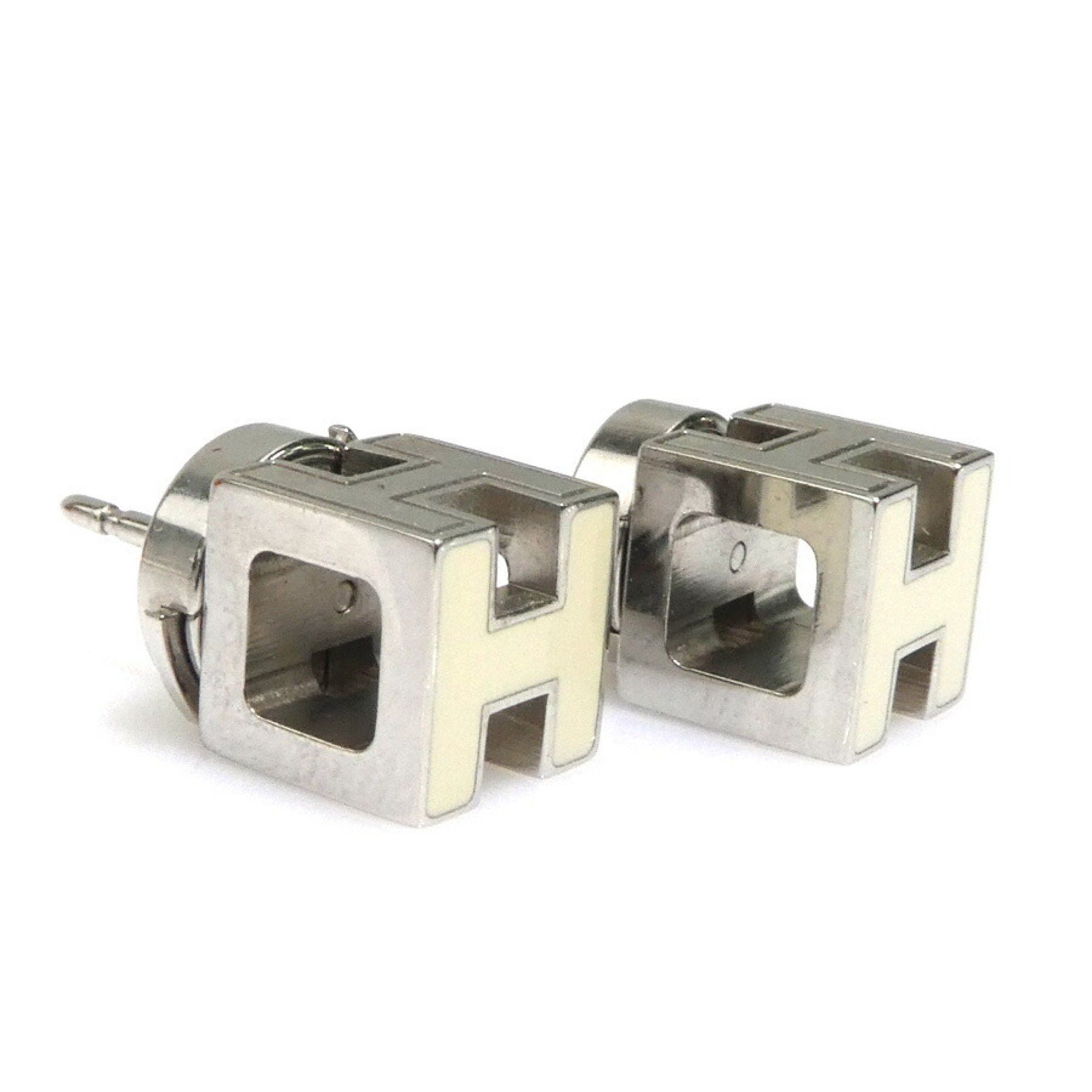 Hermes Hermes Earrings Cage de H Metal Enamel Silver Off-White Women's e60586g Size ONE SIZE - 2 Thumbnail