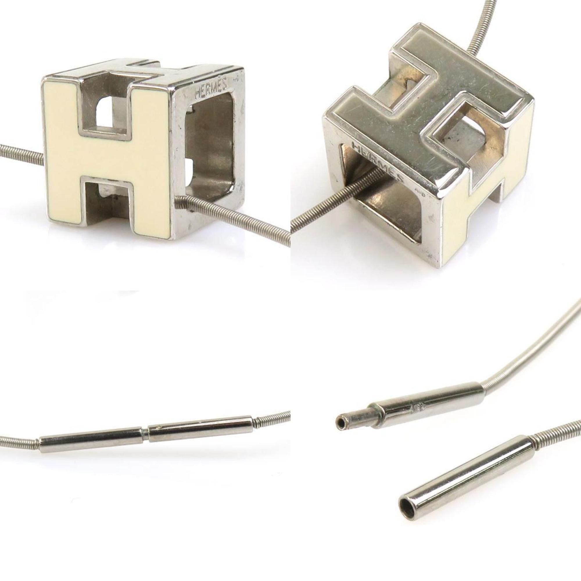 Hermes Hermes Necklace H Cube Cage d'Ash Metal Enamel Silver Off-White Women's e60587g Size ONE SIZE - 4 Thumbnail