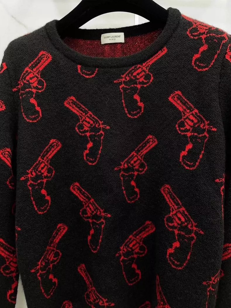 Saint Laurent Paris saint laurent handgun print sweater in black Size US L / EU 52-54 / 3 - 5 Thumbnail