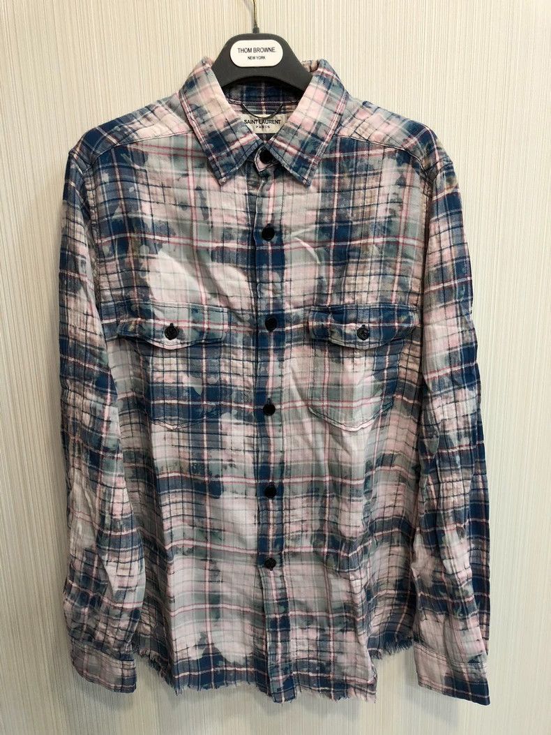 Saint Laurent Paris saint laurent distressed plaid button-up shirt Size US M / EU 48-50 / 2 - 2 Thumbnail