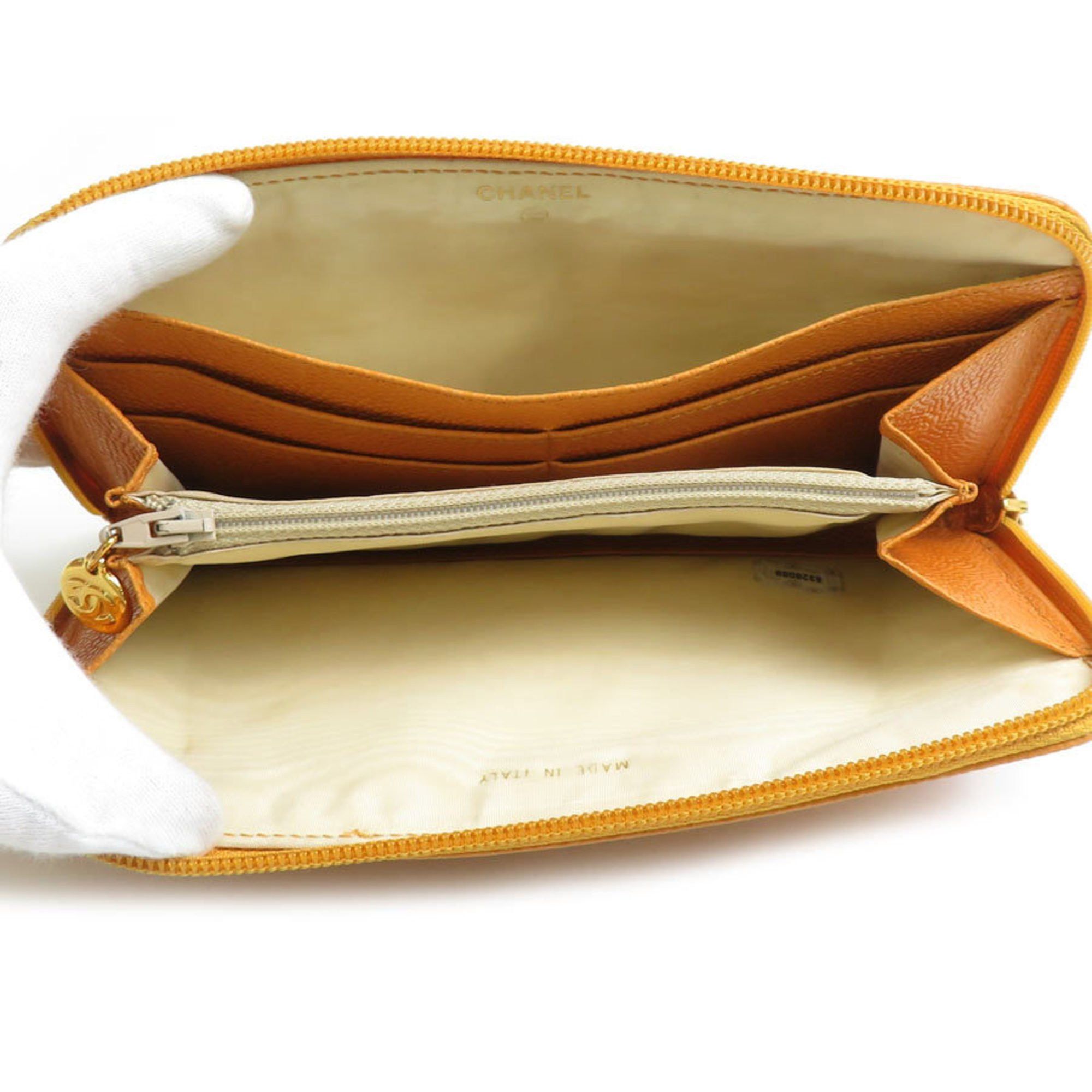 Chanel CHANEL Round Long Wallet Caviar Skin Leather Orange Women's r10640a Size ONE SIZE - 3 Thumbnail