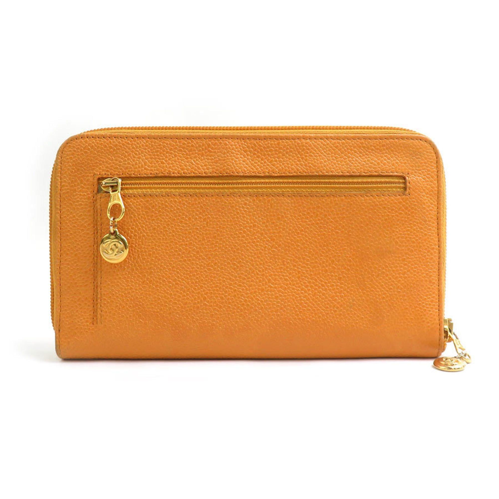 Chanel CHANEL Round Long Wallet Caviar Skin Leather Orange Women's r10640a Size ONE SIZE - 2 Thumbnail