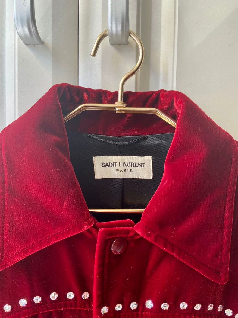 Saint Laurent Paris classic red velvet crystal detail jacket Size US L / EU 52-54 / 3 - 3 Thumbnail