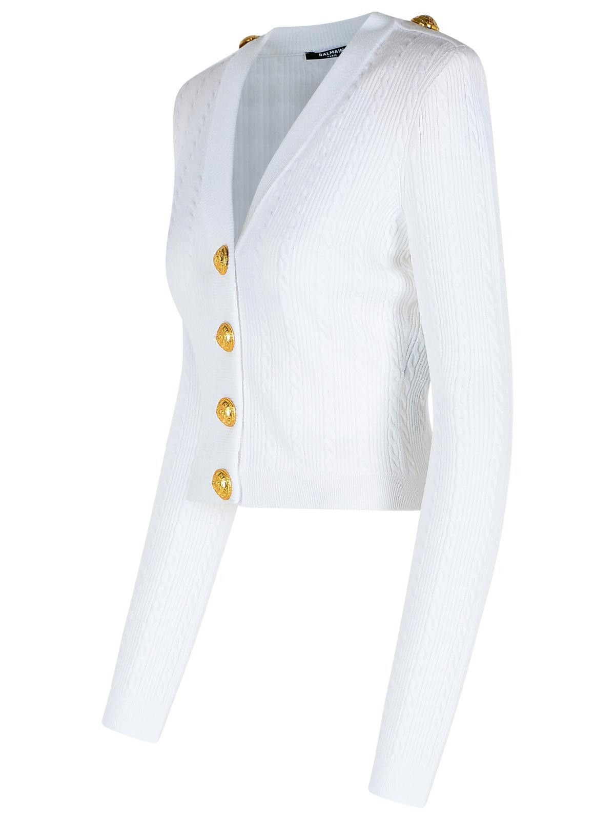 Balmain BALMAIN White Viscose Blend Cardigan Size M / US 6-8 / IT 42-44 - 2 Thumbnail