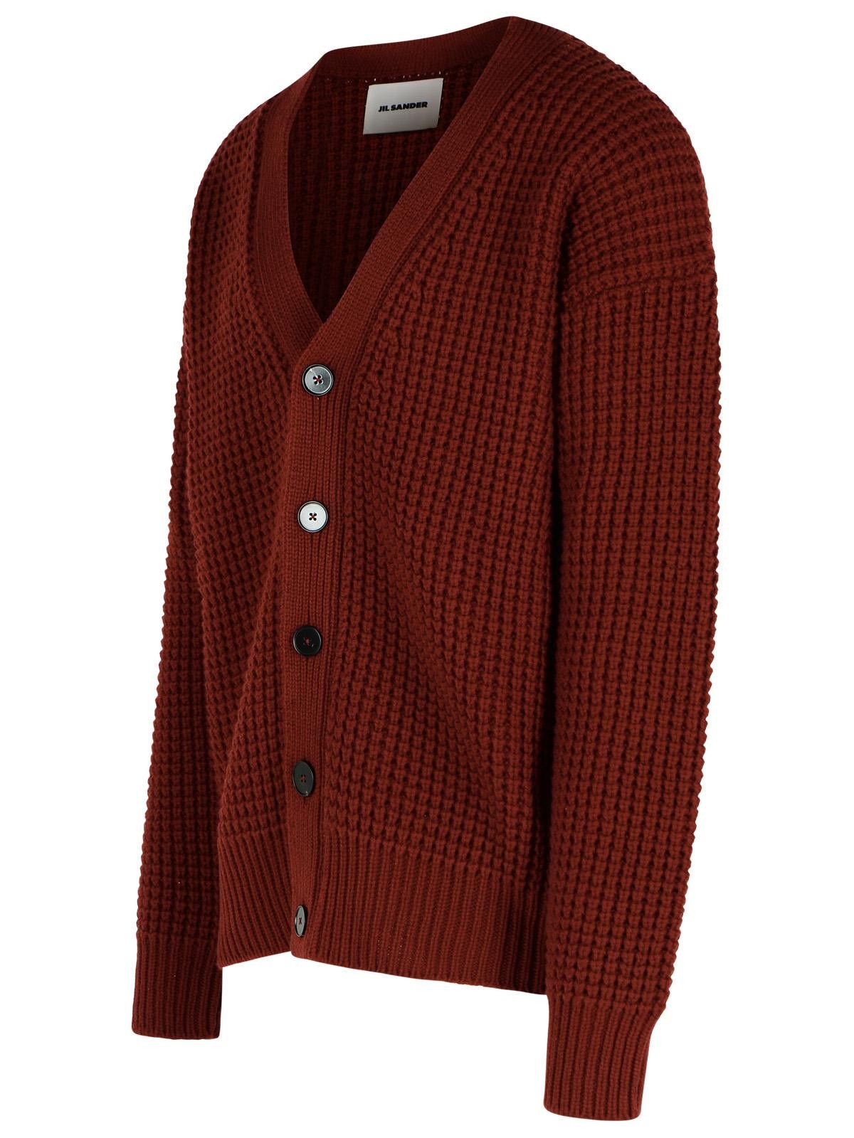 Jil Sander JIL SANDER Burgundy Virgin Wool Cardigan Size US L / EU 52-54 / 3 - 2 Thumbnail