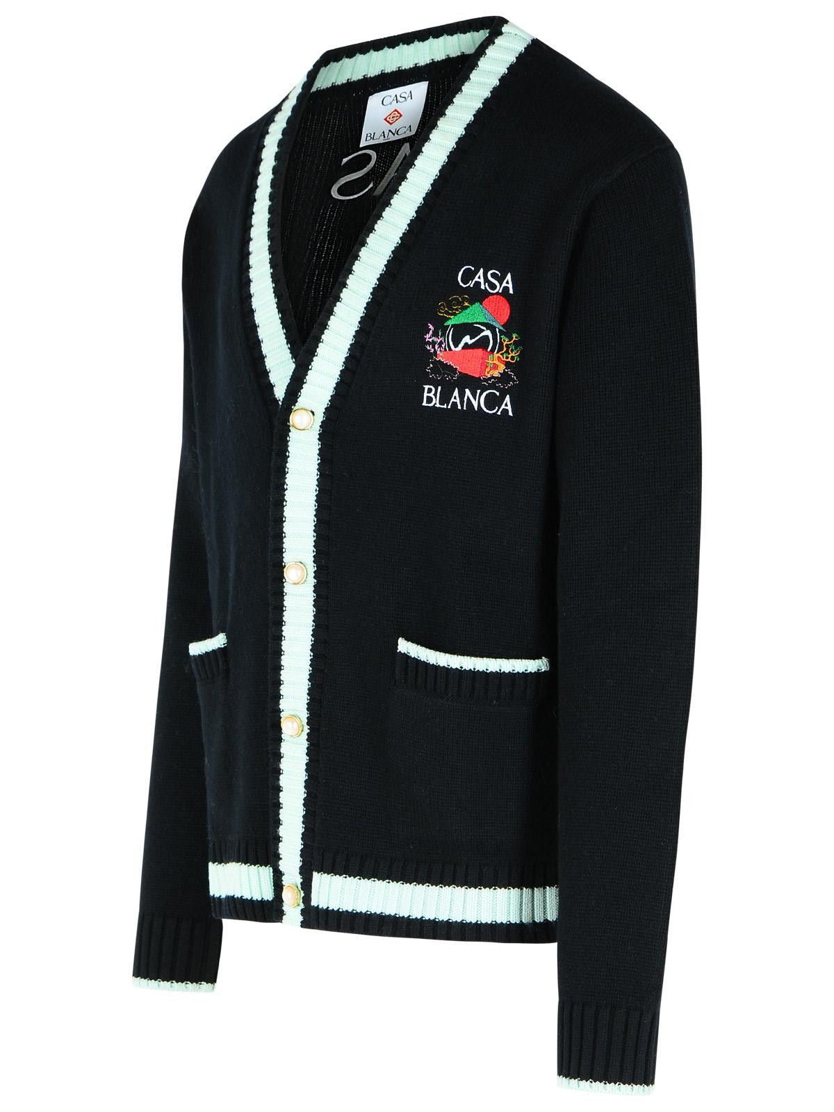 Casablanca CASABLANCA 'Mountain Temple' Black Merino Wool Embroidered Cardigan Size US M / EU 48-50 / 2 - 2 Thumbnail