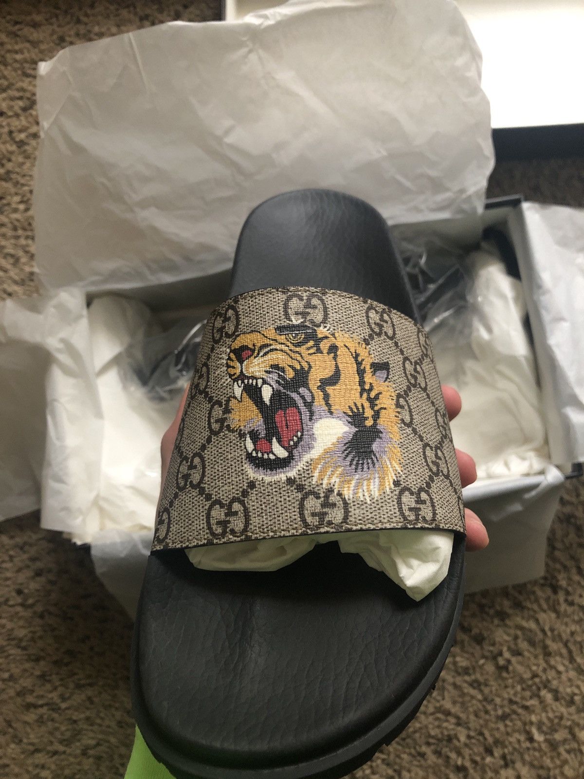Gucci GG Supreme St Tiger Sandals | Grailed
