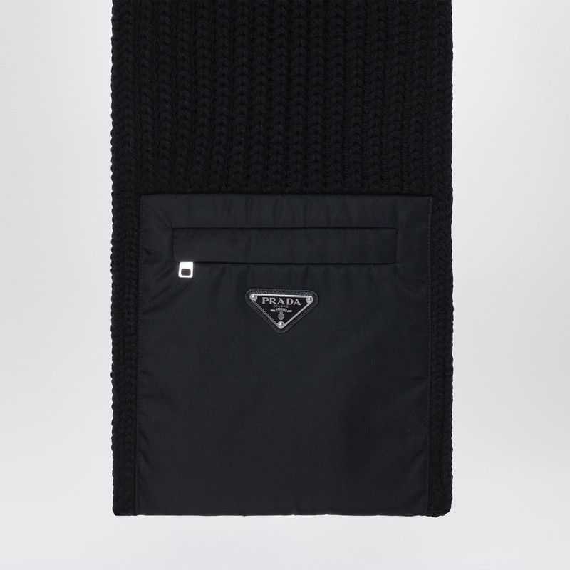 Prada Prada Black Wool Scarf With Re-Nylon Pocket Size ONE SIZE - 2 Thumbnail