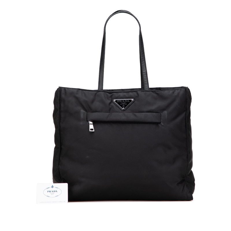 Prada Prada Prada Triangle Logo Plate Nylon Leather Tote Bag Leather Tote Bag 1BG421 Size ONE SIZE - 11 Thumbnail