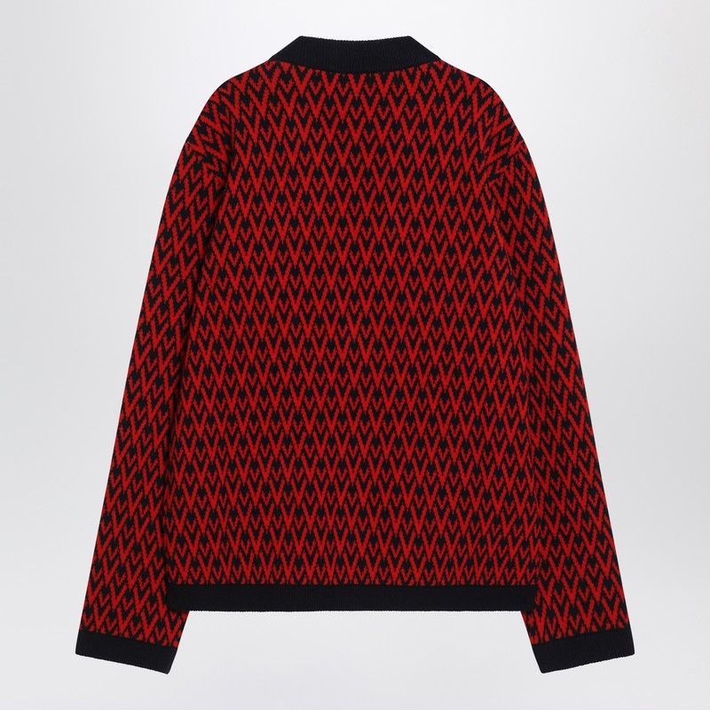Valentino Valentino Jacquard Patterned Cardigan Toute La V Red/Navy Blue Size US M / EU 48-50 / 2 - 2 Thumbnail