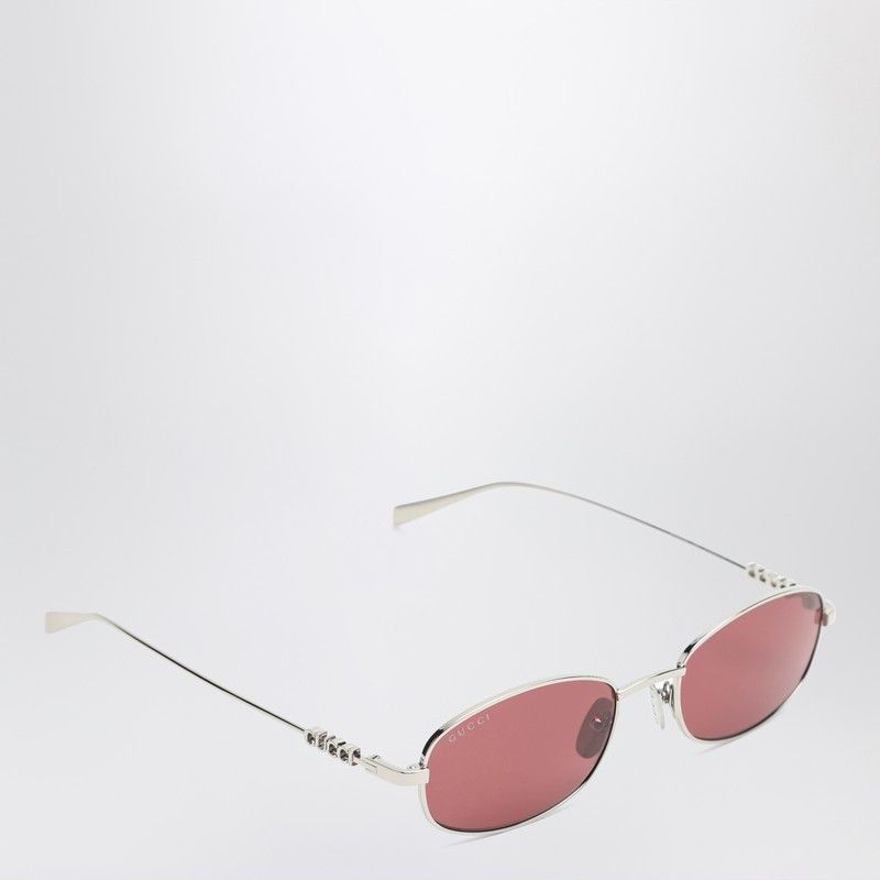 Gucci Gucci Silver/Red Oval Sunglasses Size ONE SIZE - 2 Thumbnail