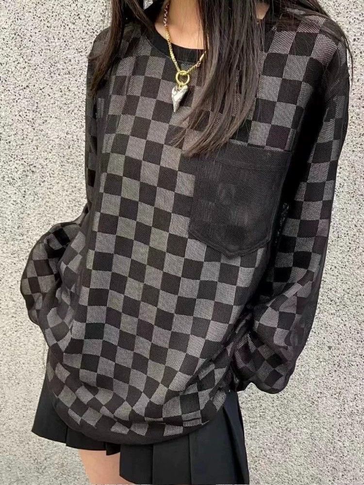 Anonymous Club black checkered long sleeve t-shirt Size US M / EU 48-50 / 2 - 6 Thumbnail