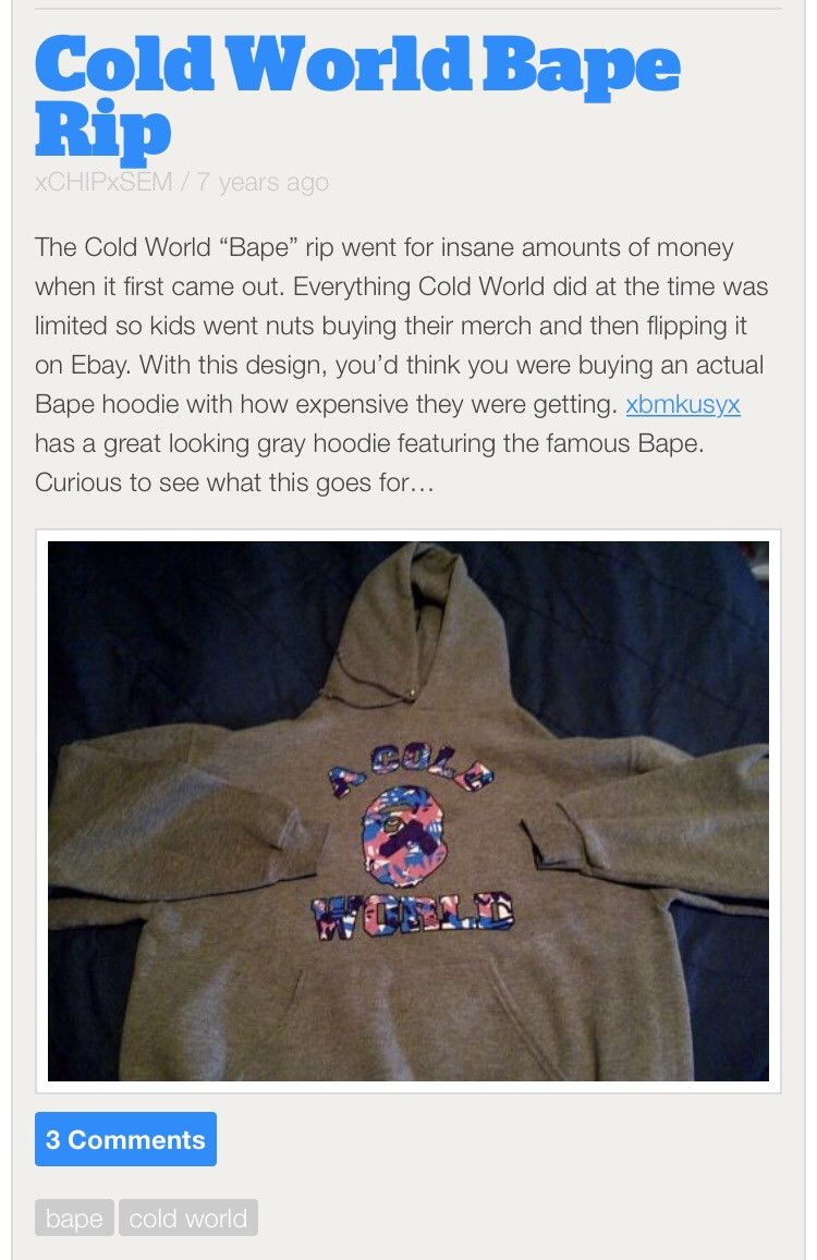 Cold world cheap bape hoodie