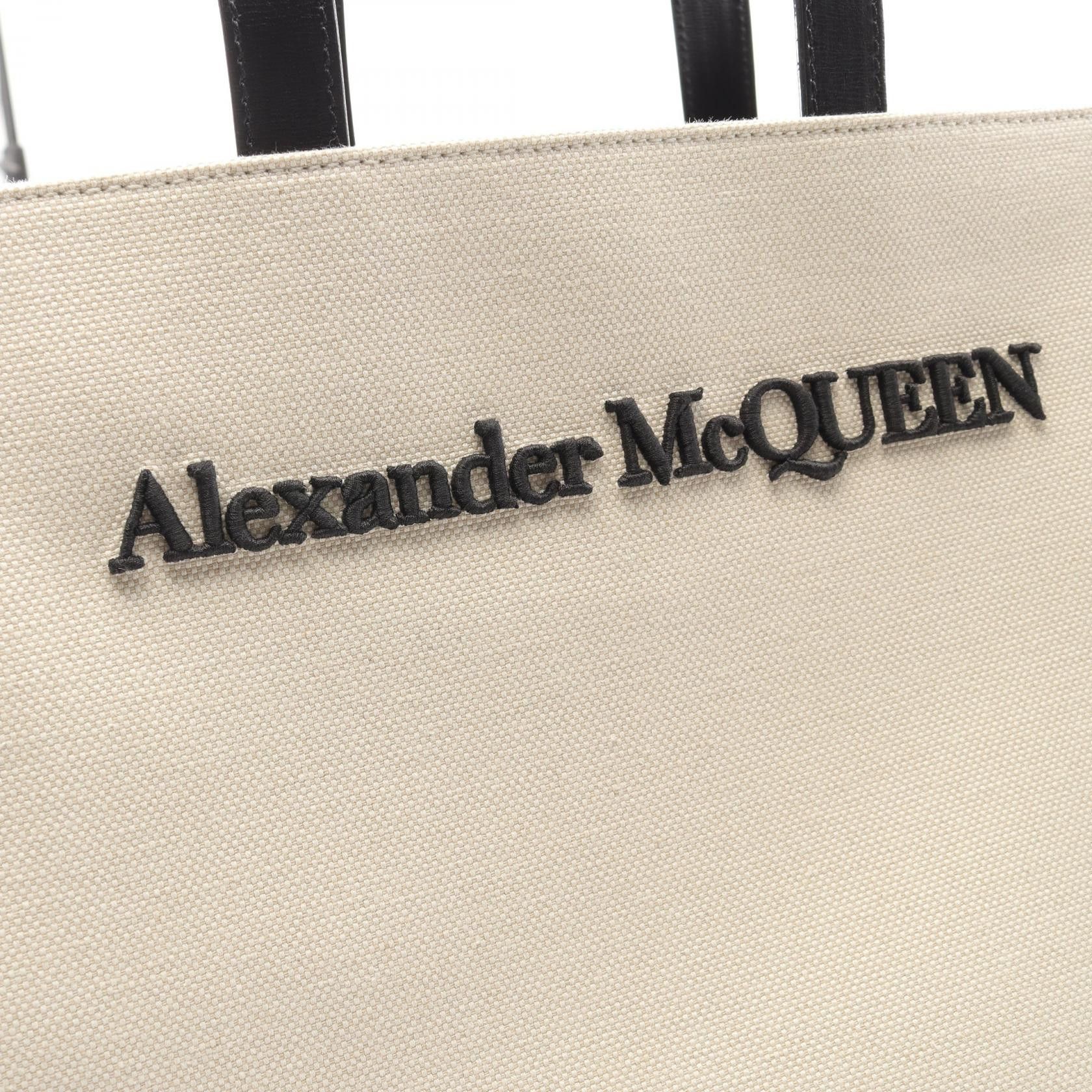 Alexander McQueen Alexander McQueen Alexander McQueen N/S Embroidered Canvas Leather Tote Bag Canvas Tote Bag Size ONE SIZE - 5 Thumbnail