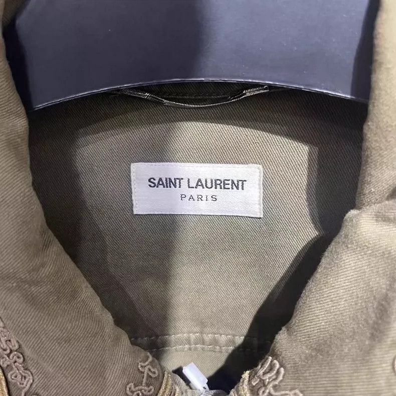 Saint Laurent Paris Saint Laurent Military Green Embroidered Jacket Size US L / EU 52-54 / 3 - 3 Thumbnail