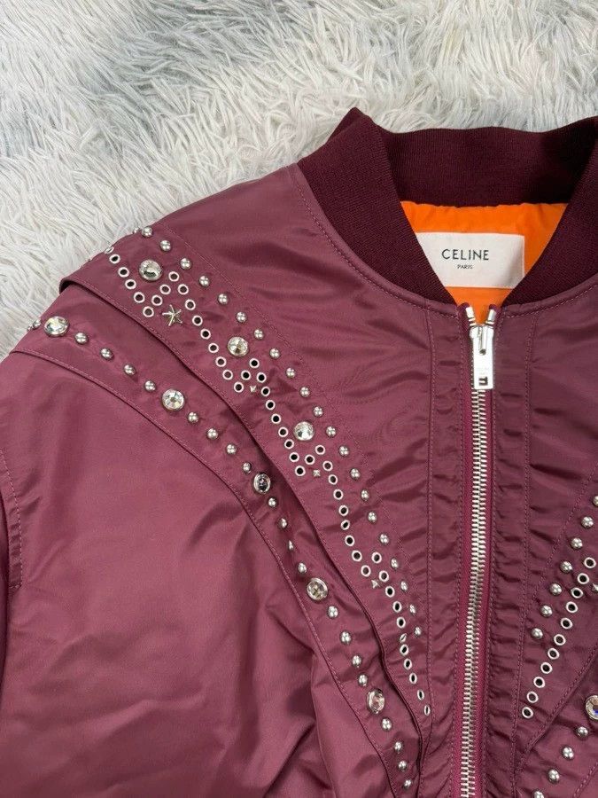 Celine celine burgundy studded bomber jacket Size US L / EU 52-54 / 3 - 2 Thumbnail