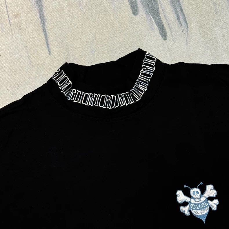 Dior black high-neck embroidered t-shirt by dior Size US M / EU 48-50 / 2 - 5 Thumbnail