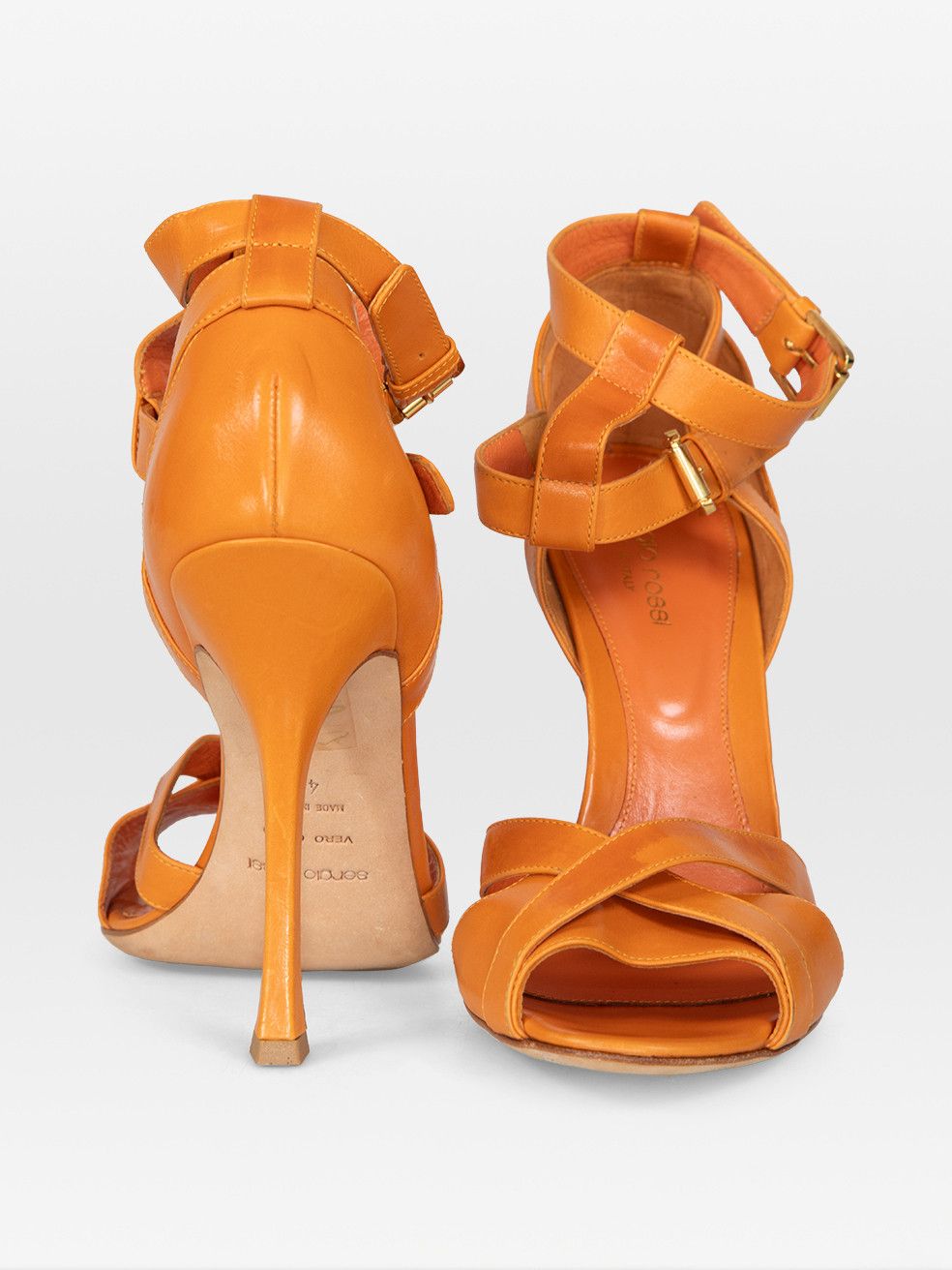 Sergio Rossi Orange Leather Peep Toe Heels Size US 10 / IT 40 - 3 Thumbnail