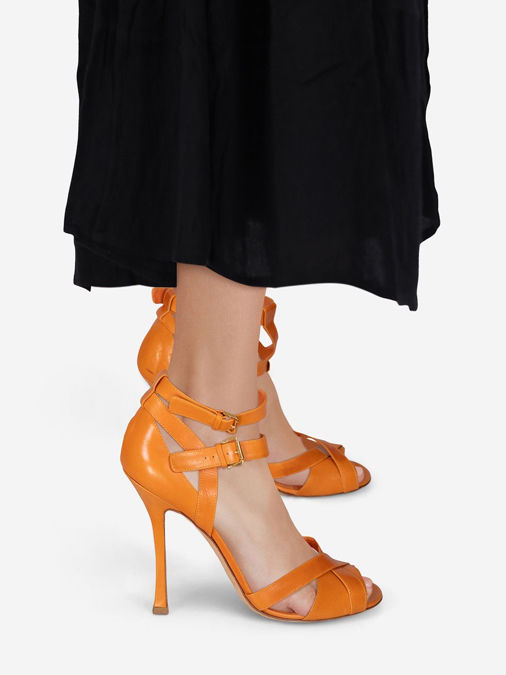 Sergio Rossi Orange Leather Peep Toe Heels Size US 10 / IT 40 - 2 Thumbnail