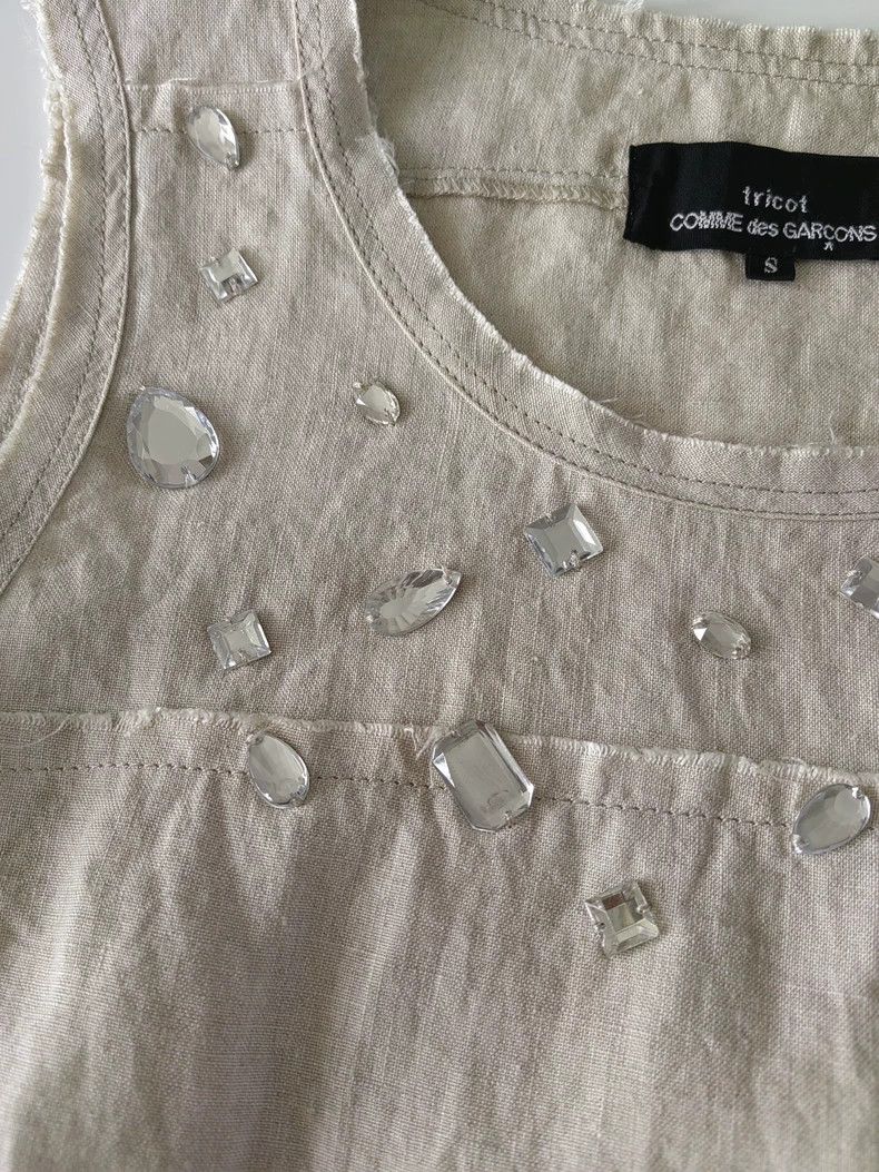 Comme des Garcons beige decorative fringe linen sleeveless top - dmc Size US S / EU 44-46 / 1 - 3 Thumbnail