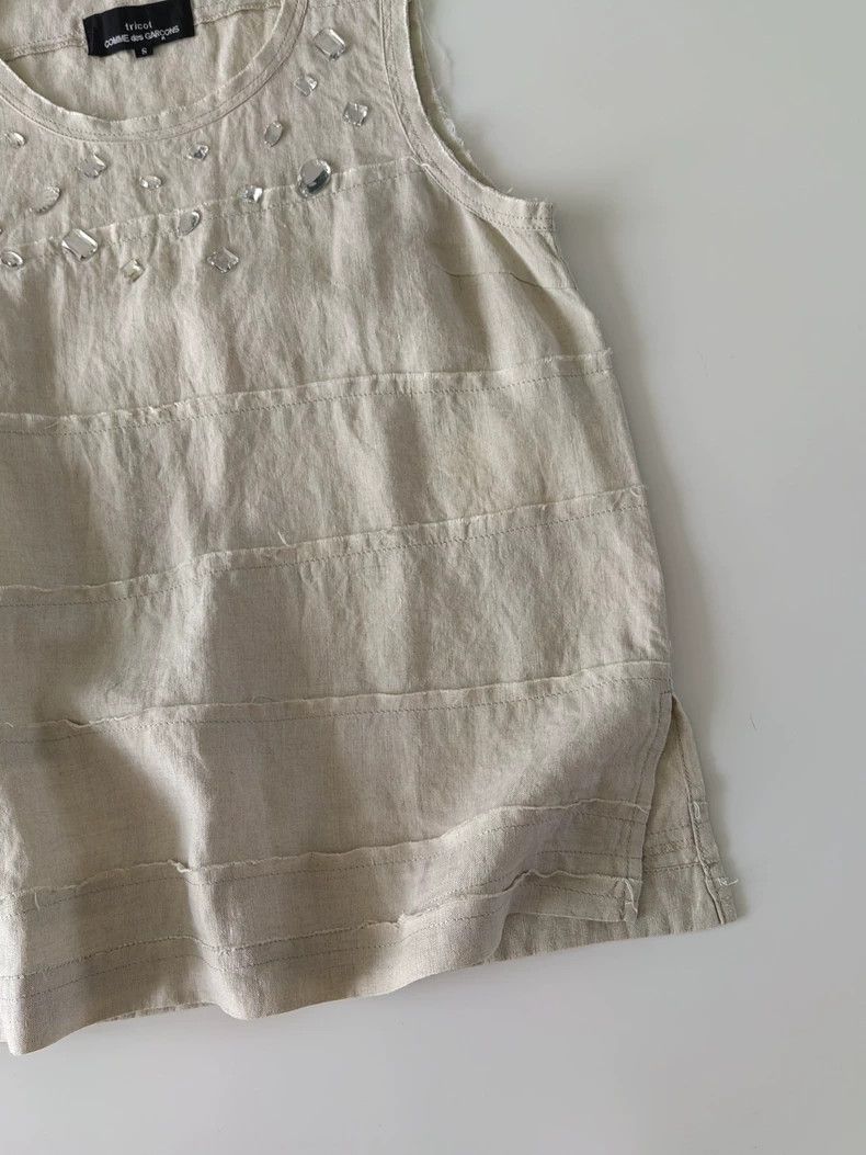 Comme des Garcons beige decorative fringe linen sleeveless top - dmc Size US S / EU 44-46 / 1 - 5 Thumbnail