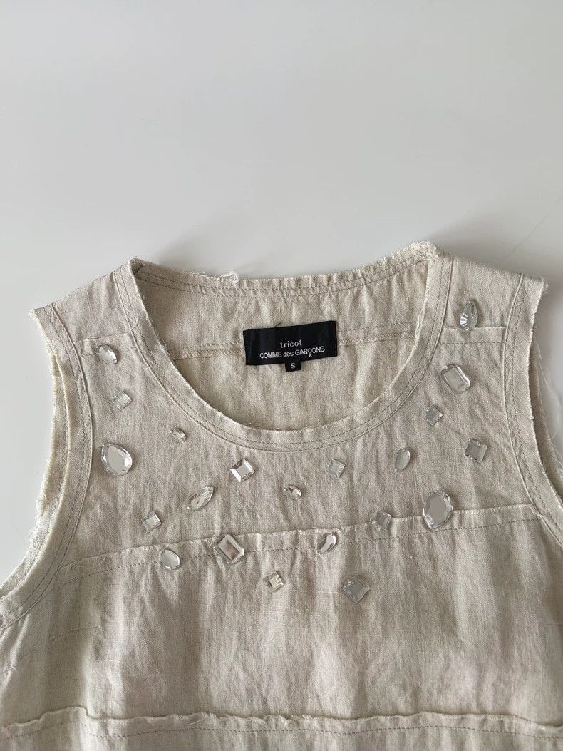 Comme des Garcons beige decorative fringe linen sleeveless top - dmc Size US S / EU 44-46 / 1 - 2 Thumbnail