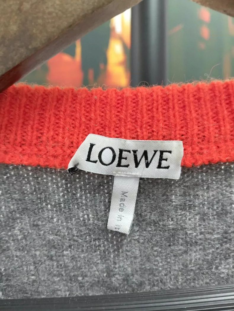 Loewe gray logo embroidered crew neck knit sweater - dmc Size US L / EU 52-54 / 3 - 3 Thumbnail