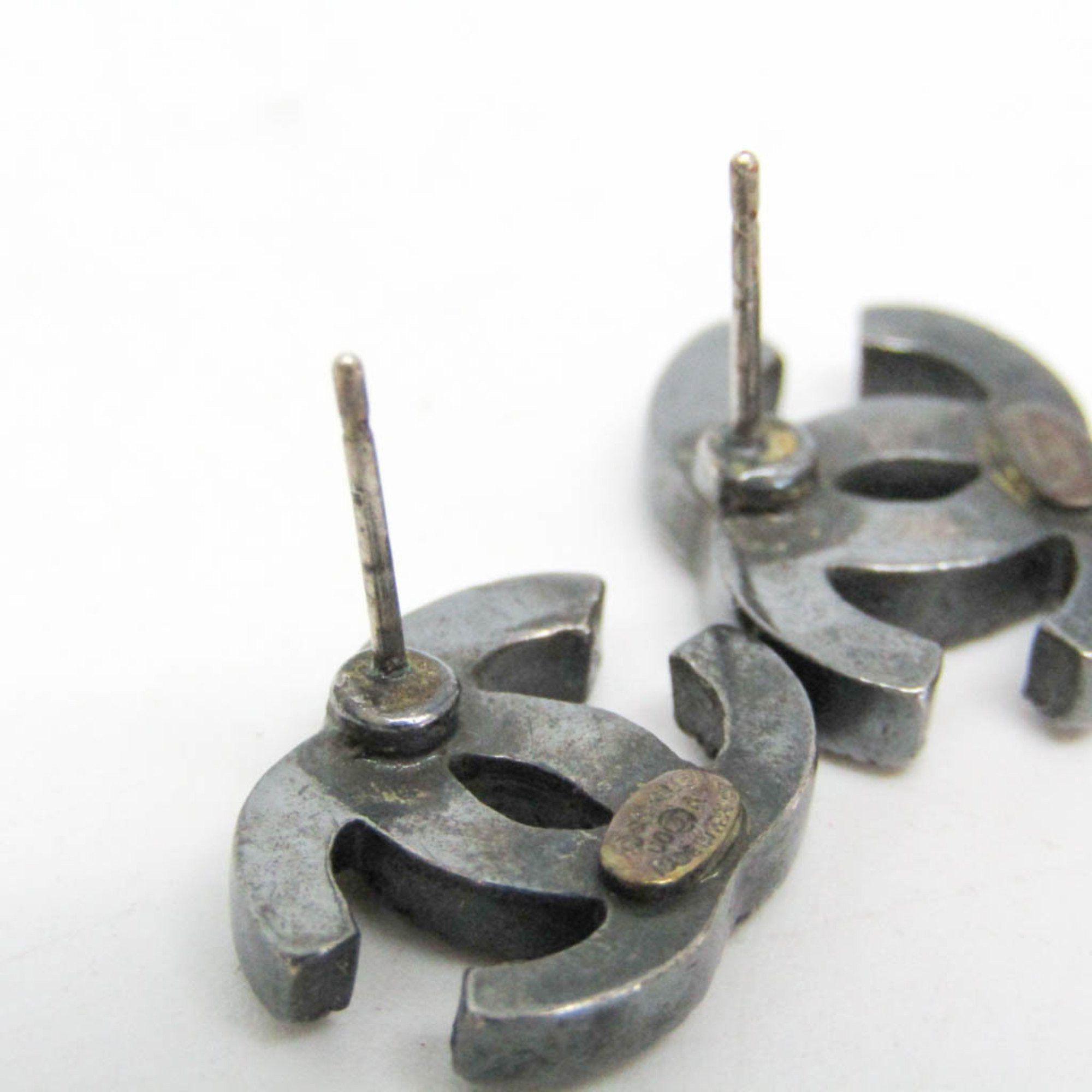 Chanel Chanel Coco Rhinestone Metal Stud Earrings Gunmetal Size ONE SIZE - 9 Thumbnail