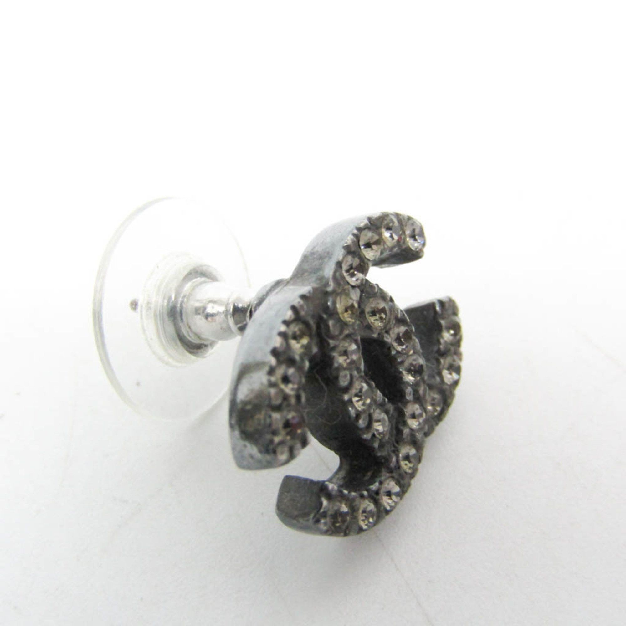 Chanel Chanel Coco Rhinestone Metal Stud Earrings Gunmetal Size ONE SIZE - 4 Thumbnail