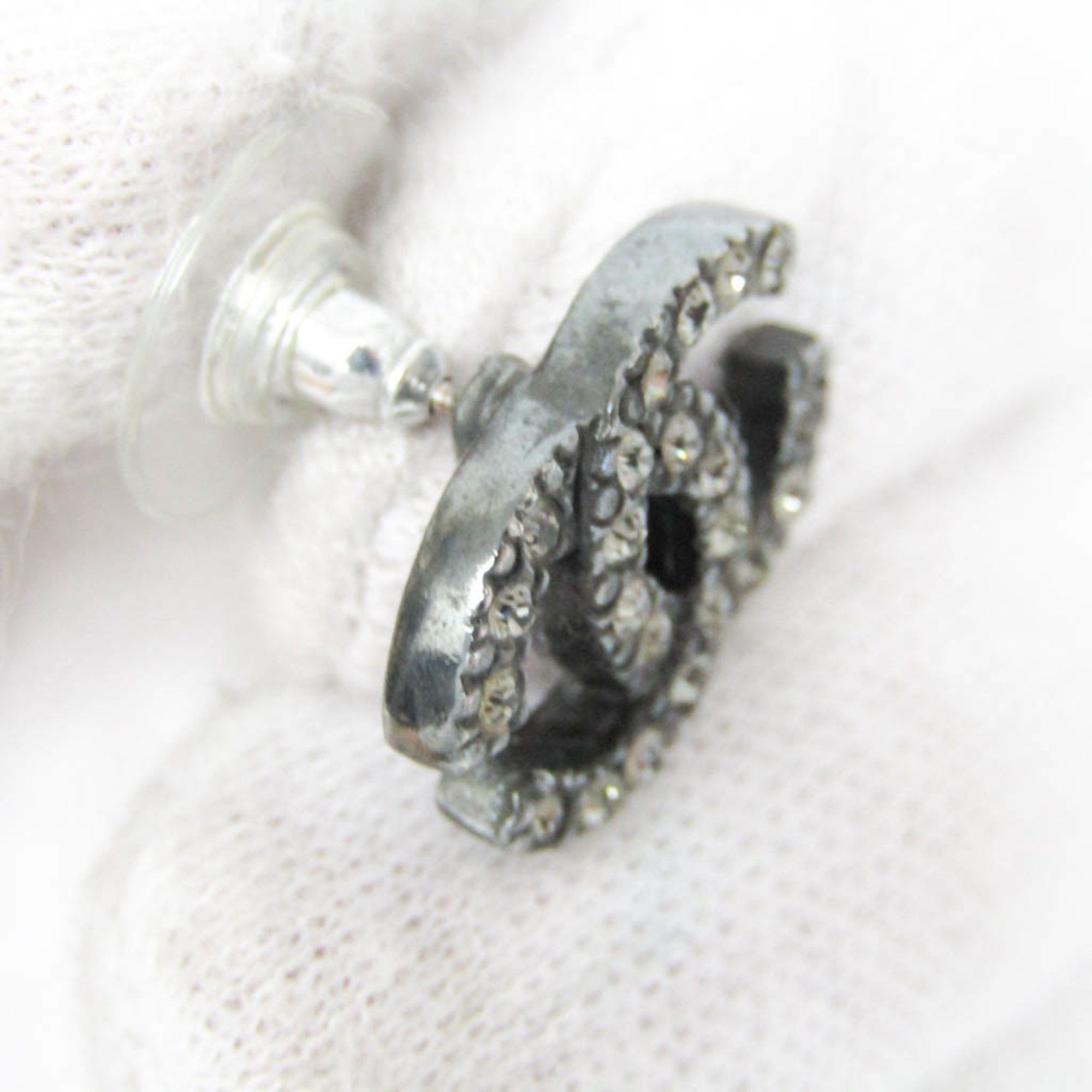Chanel Chanel Coco Rhinestone Metal Stud Earrings Gunmetal Size ONE SIZE - 8 Thumbnail
