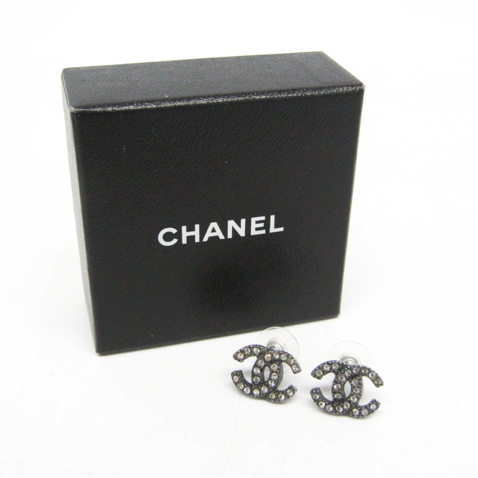 Chanel Chanel Coco Rhinestone Metal Stud Earrings Gunmetal Size ONE SIZE - 2 Thumbnail