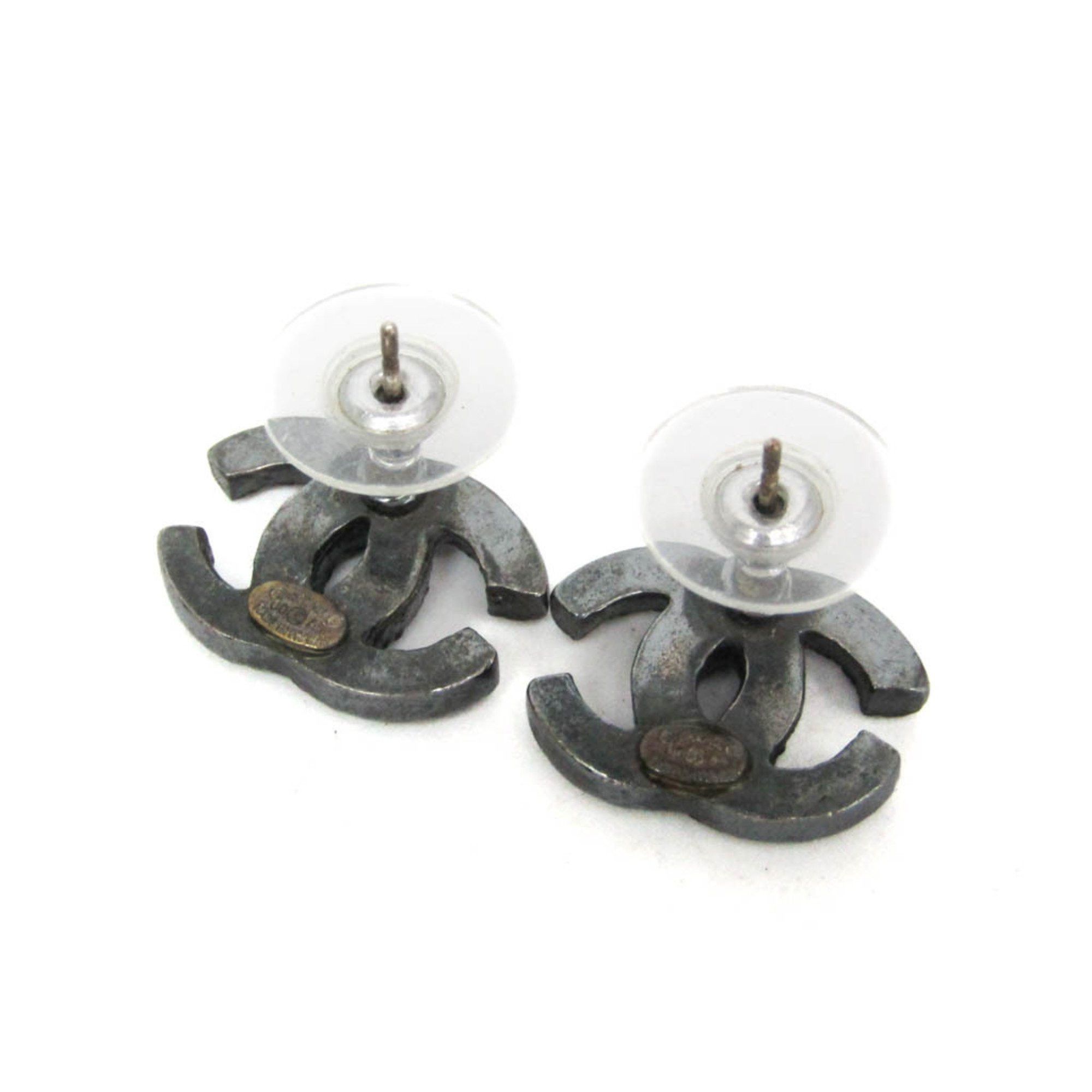 Chanel Chanel Coco Rhinestone Metal Stud Earrings Gunmetal Size ONE SIZE - 3 Thumbnail