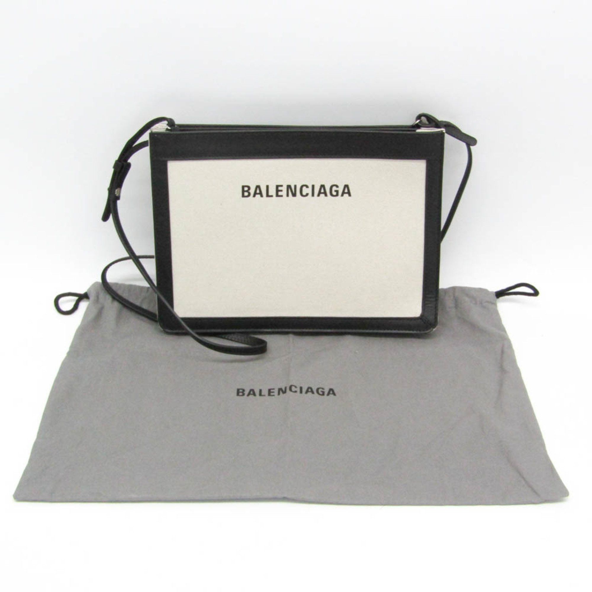Balenciaga Balenciaga Navy Pochette 339937 Men,Women Canvas,Leather Shoulder Bag Black,Off-white Size ONE SIZE - 2 Thumbnail