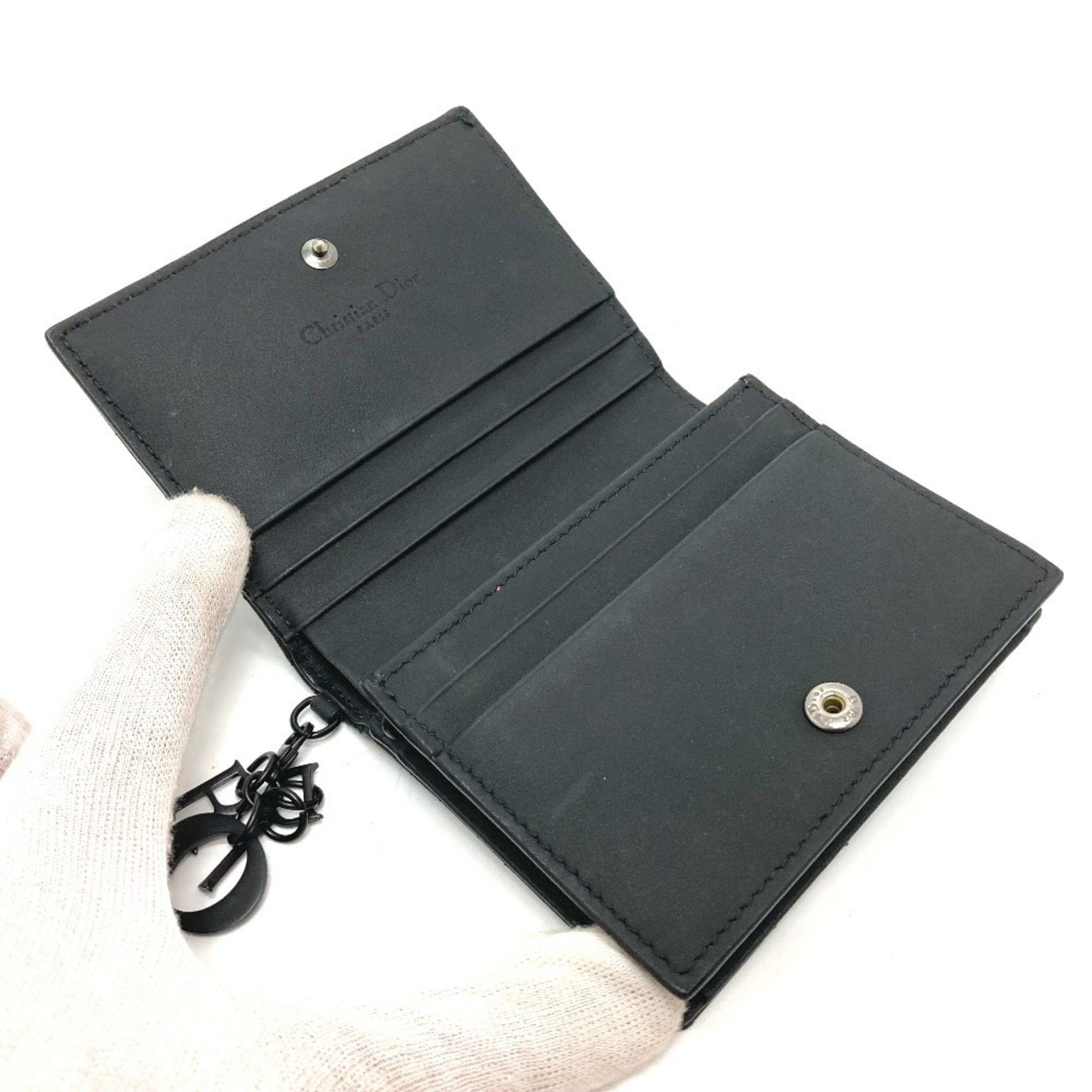 Dior Christian Dior Dior S0178SLOI Lady Mini Wallet Bi-fold Leather Women's Black Size ONE SIZE - 11 Thumbnail