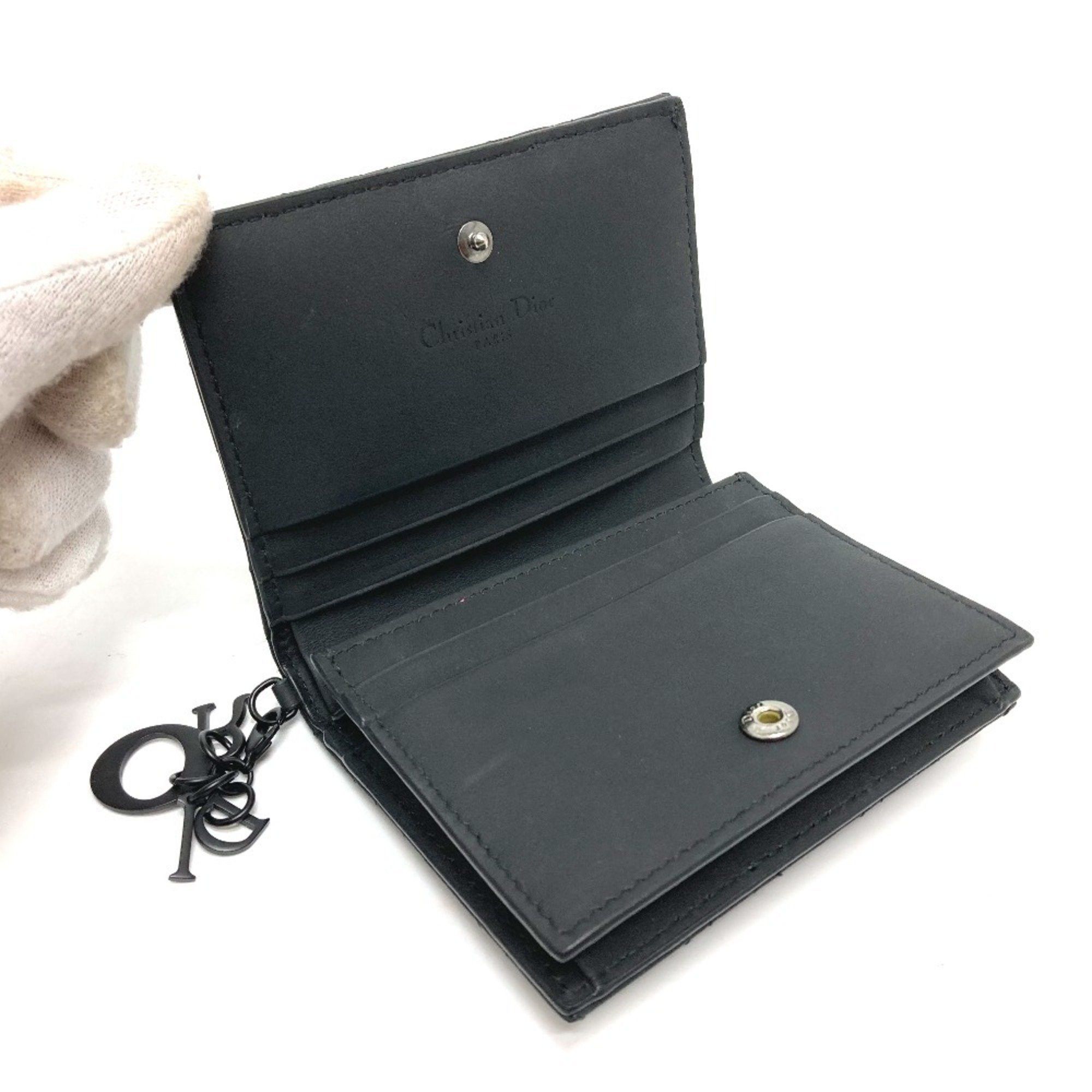 Dior Christian Dior Dior S0178SLOI Lady Mini Wallet Bi-fold Leather Women's Black Size ONE SIZE - 7 Thumbnail
