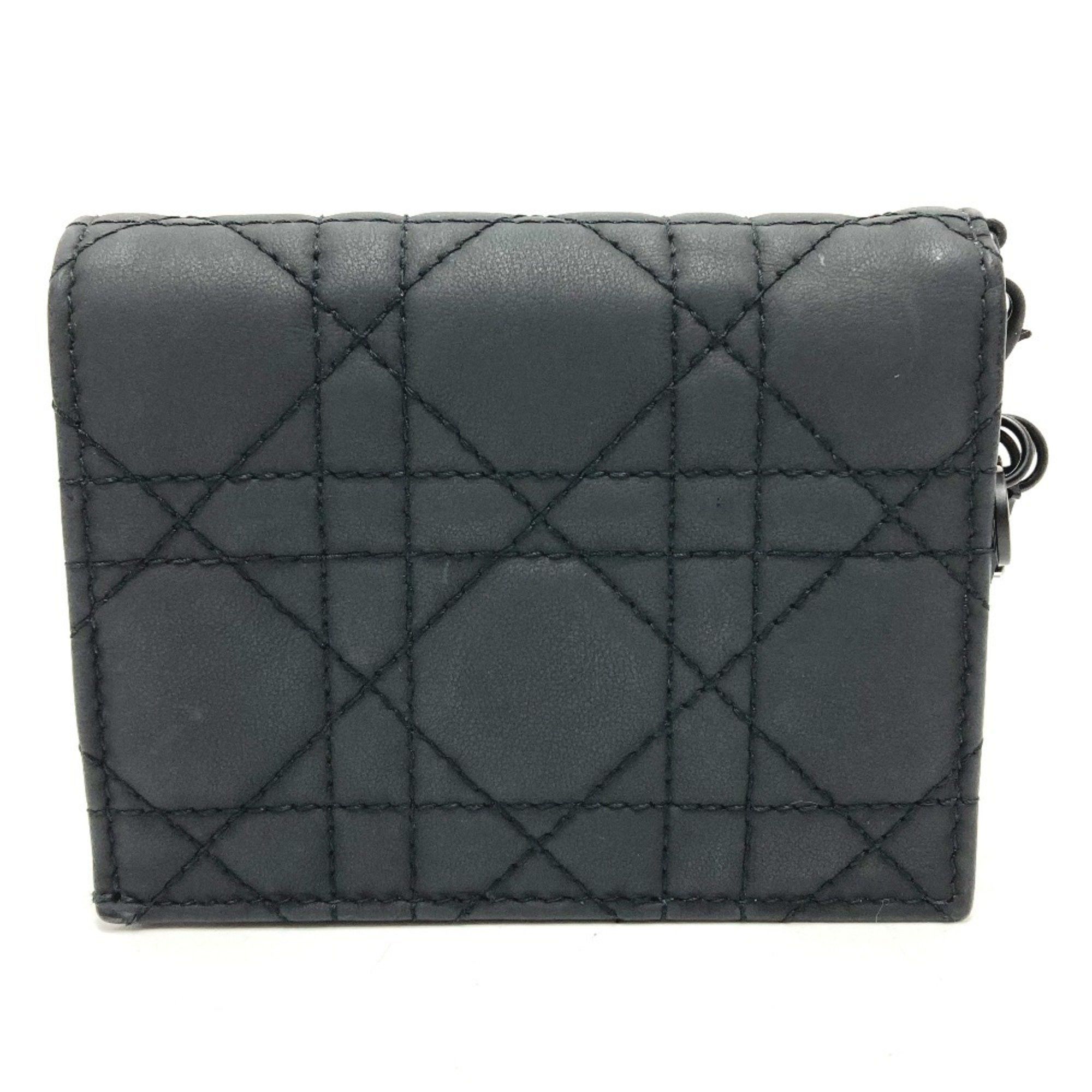 Dior Christian Dior Dior S0178SLOI Lady Mini Wallet Bi-fold Leather Women's Black Size ONE SIZE - 2 Thumbnail