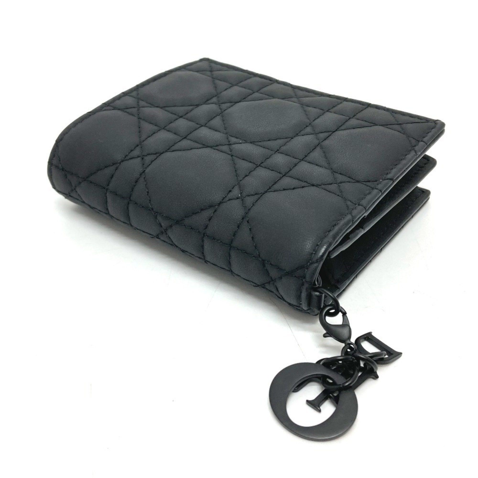 Dior Christian Dior Dior S0178SLOI Lady Mini Wallet Bi-fold Leather Women's Black Size ONE SIZE - 3 Thumbnail