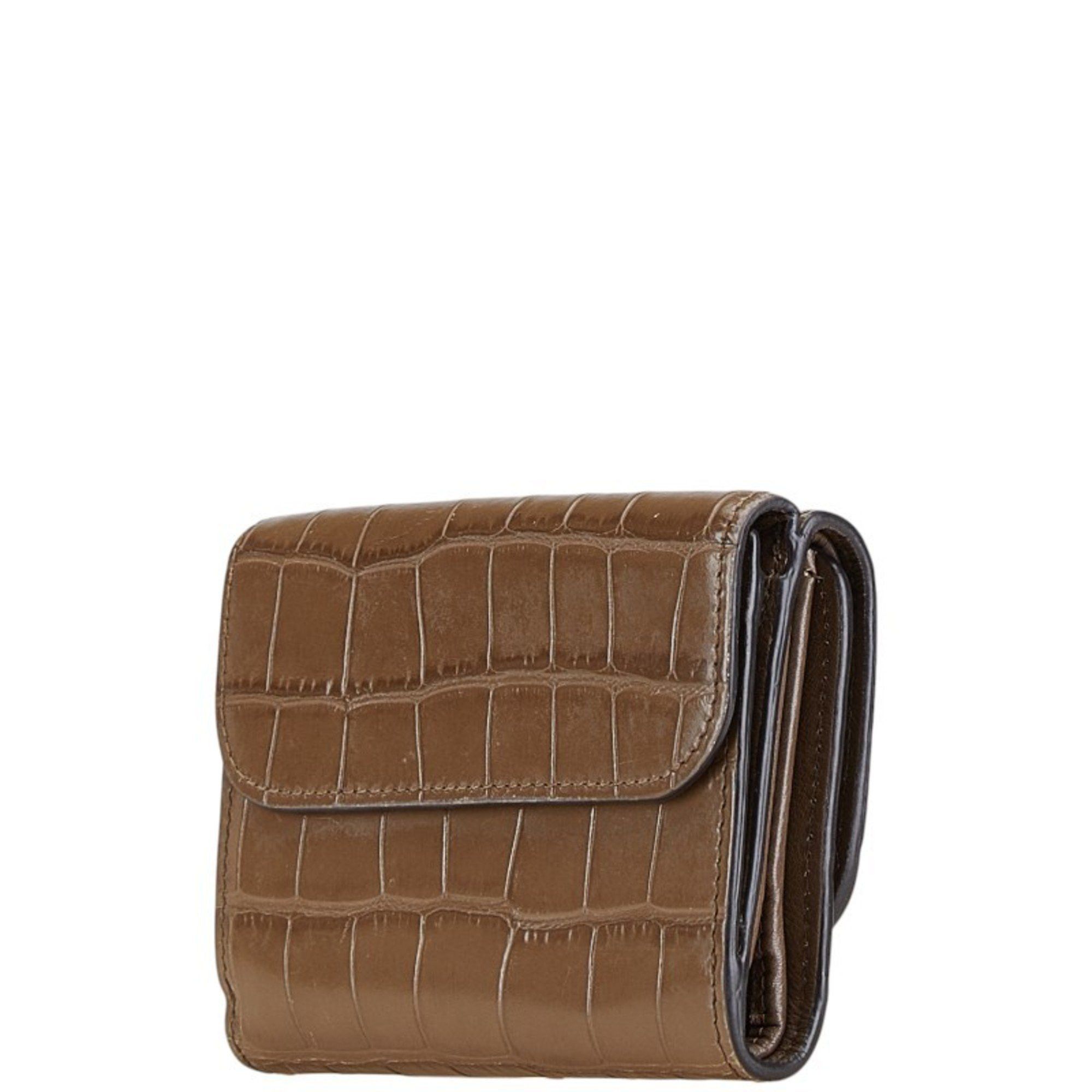Chloe Chloé Chloe Crocodile Embossed Tri-fold Wallet Brown Leather Women's Size ONE SIZE - 2 Thumbnail