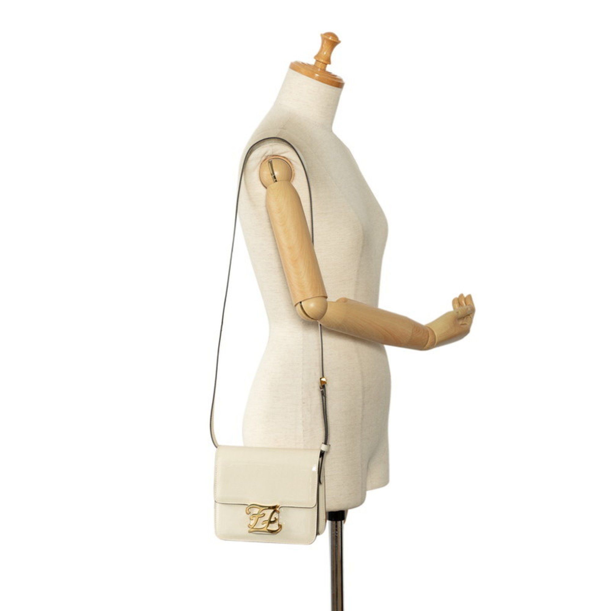 Fendi FENDI Calligraphy Crossbody Shoulder Bag 8BT317 Ivory White Patent Leather Women's Size ONE SIZE - 9 Thumbnail